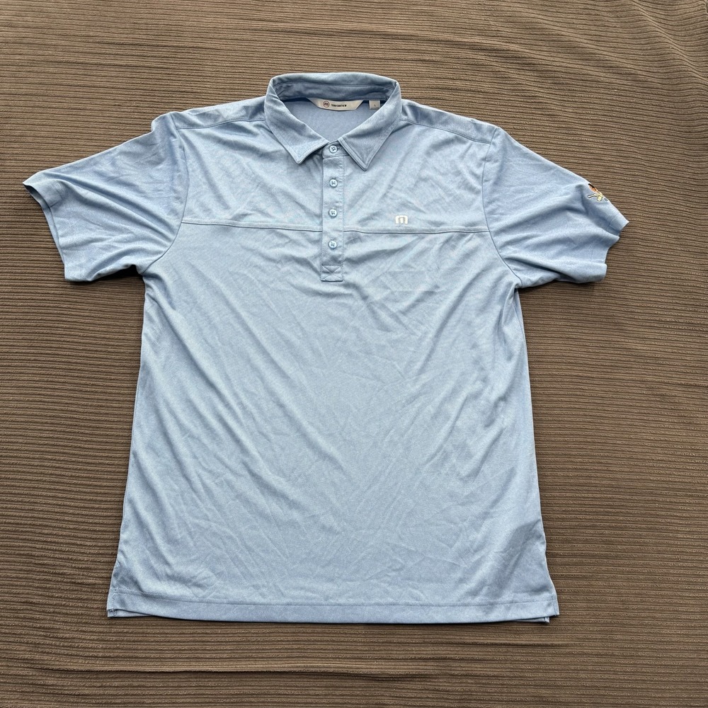 TravisMathew Polo Shirt Mens Large Blue Golf Performance 1854 Embroidered Logo